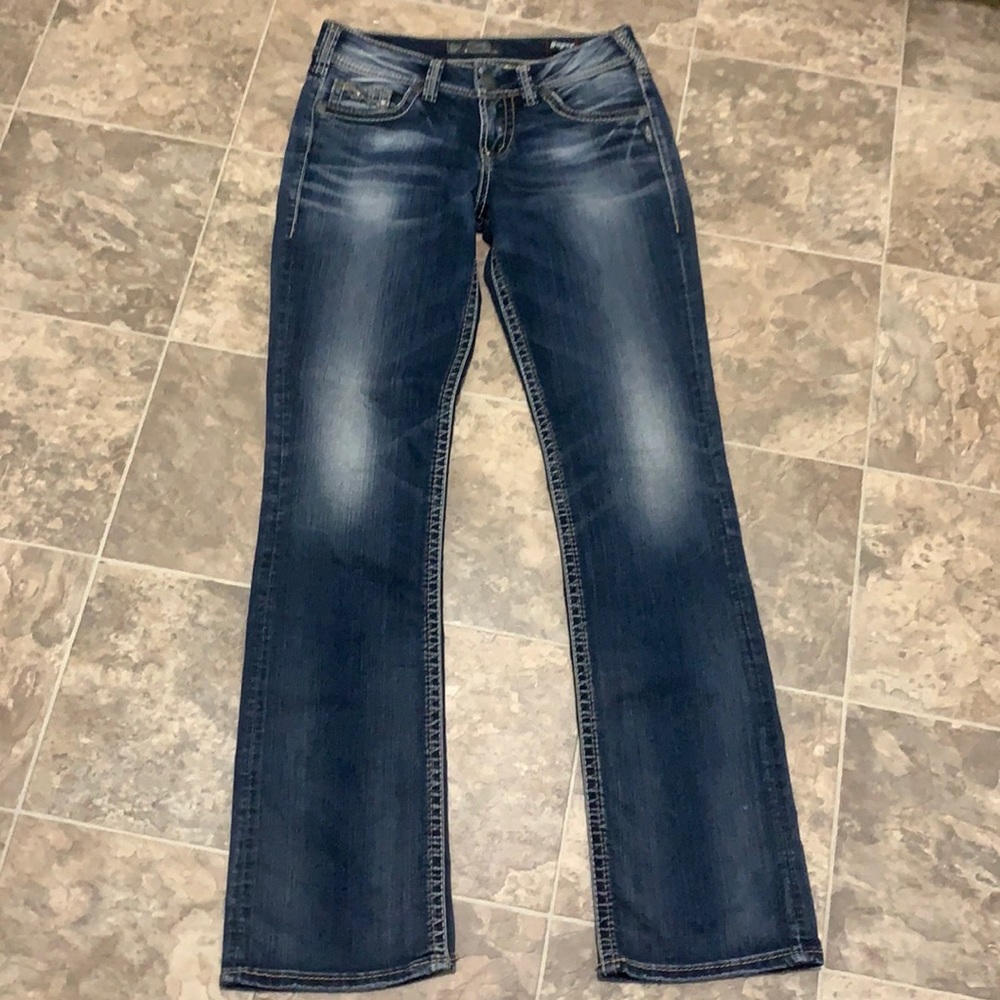 Silver Suki Mid Rise Slim Boot Super Stretch Jeans Sz 28 x 33
